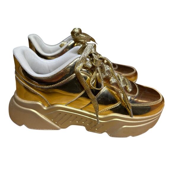 Belos Women's US 10 / UK 7 Platform Gold Chunky Sneakers Fashion Dad Lace Up - Picture 4 of 7